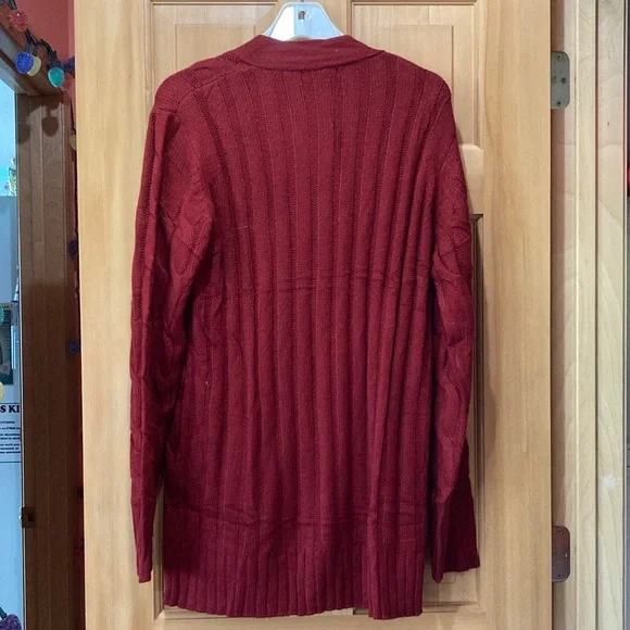 Women's Red Cable Knit Cardigan Sweater - Picture 7 of 7
